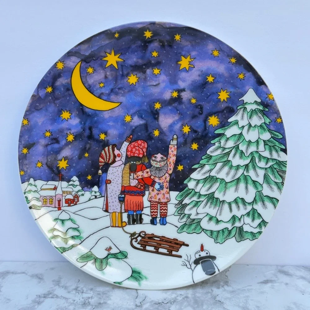 Vintage Kiki Christmas Star Peace Angel Snowman Collector Plates Set of 3 Japan